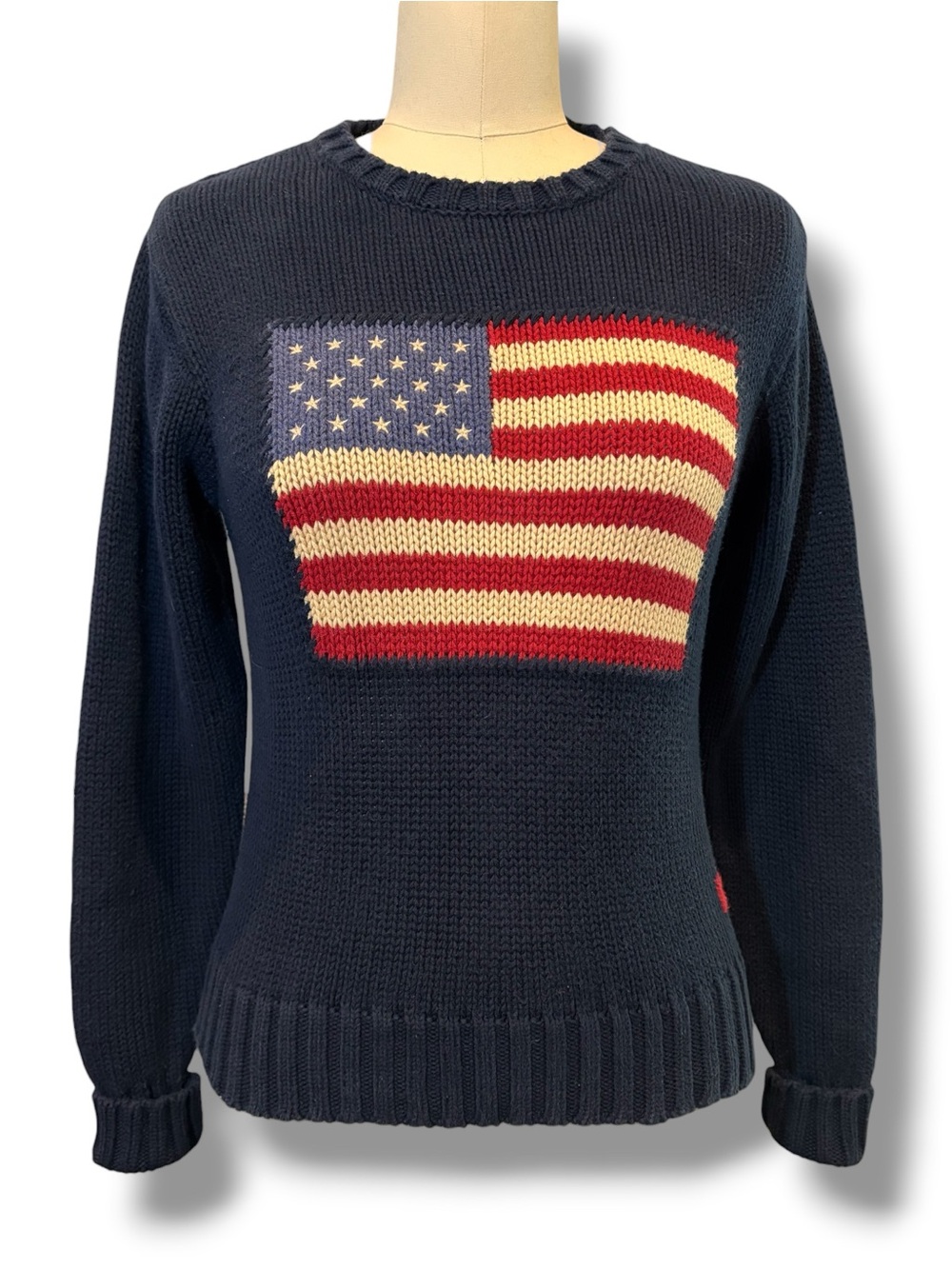 Vintage Polo by Ralph Lauren American Flag Sweater Black RL Inscribed Women’s S - Picture 7 of 10